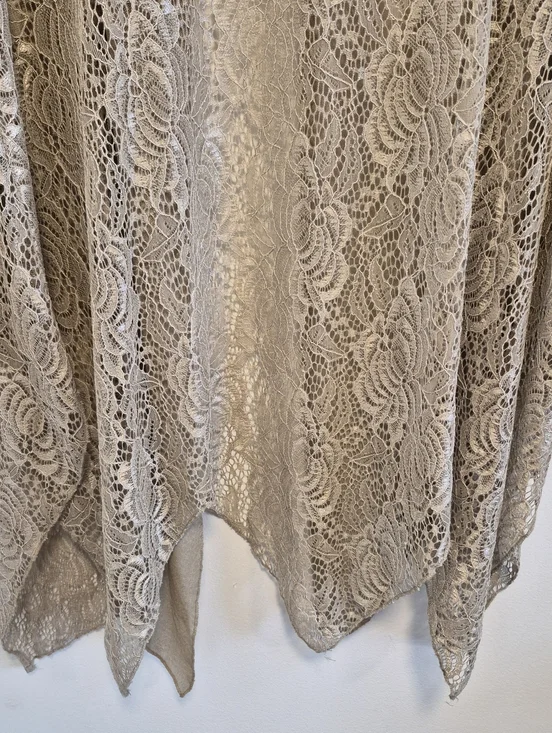 Vintage Ania A Sheer Lace Jacket Beige Asymmetrical Boho Whimsy Patchwork Sz M - Picture 11 of 13